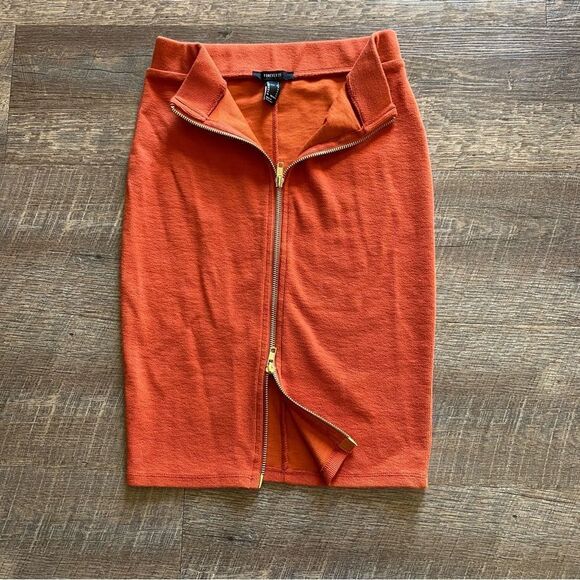 Forever 21 Ribbed Skirt Orange Gold Double Zipper Small Stretchy - Picture 4 of 9